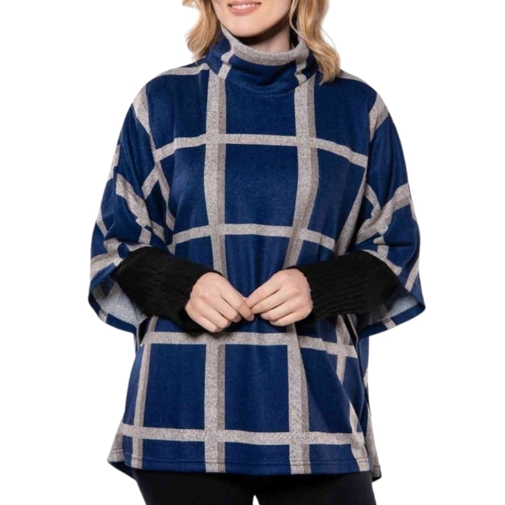Trisha Tyler Blue Turtleneck Pullover Cape - Size Small/Medium